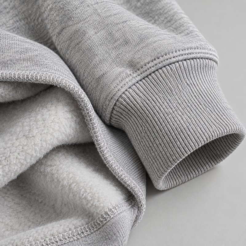 Gros plan sur le molleton gris chiné d'un sweat Wear It et son bord-côte